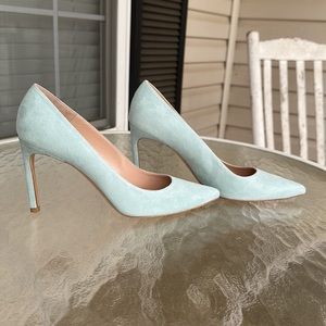 Stuart Weitzman Heist Heel in Aquamarina Suede